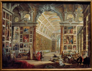 Galleriet til Silvio Valenti Gonzaga (eller Gonzague) (1690-1756), kardinal hos Klemens XII. Maleri av Giovanni Paolo Pannini (Panini) (1691-1765), 18. århundre, 0,48 x 0,64 m, Marseille, kunstmuseet