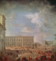 Utsikt over Quirinale og Piazza di Monte Cavallo, av Giovanni Paolo Pannini (1691-1765), olje på lerret, 270x254 cm
