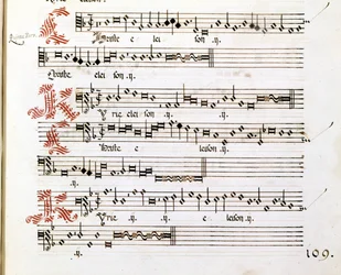 Kyrie-manuskript av "Messes of Mantua" av Giovanni Pierluigi da Palestrina (1525 - 1594), italiensk komponist.