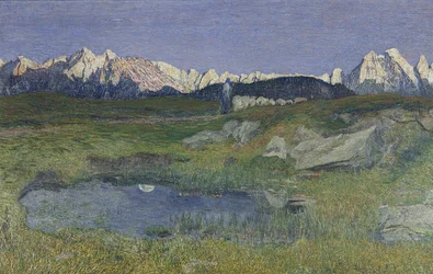 Alpinlandskap ved solnedgang