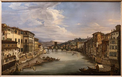 Utsikt over Arno fra Ponte Vecchio mot Alle Grazie-broen