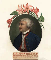 Portrett av Sir John Hill, naturforsker og botaniker. 1800 (gravering)