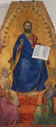 Kristus på tronen blir tilbedt av engler, av Giovanni da Milano (aktiv fra 1346 til 1369), tempera og gull på panel