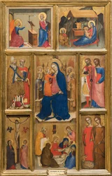 Polyptykk med Madonna og barn Madonna og barn med helgener