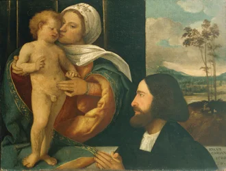 Madonna med barn og hengiven, av Giovanni Cariani (født mellom 1485 og 1490-død etter 1547)