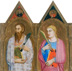 Saint Bartholomew og Saint John the Evangelist (høyre paneler av triptyk) (tempera og bladgull på panel)