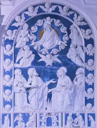 Madonnaen mellom de hellige Frans, Dominic og Bernard, av Giovanni della Robbia (1469-1529), San Francesco-kirken i Foiano della Chiana, Toscana