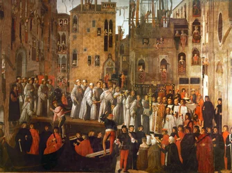 Mirakelet med relikvien av Det hellige kors i Campo San Lio, Venezia (olje på lerret)