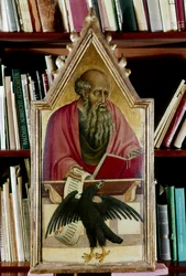 Evangelisten Johannes vist med sitt symbol, en ørn, 1400-tallet