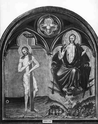 Christ Suffering and Christ Triumphant (tempera på panel) (s/hvitt-bilde)