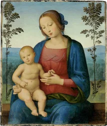 The Virgin and Child (Madonna and Child) - Maleri av Lo Spagna (Giovanni di Pietro) (1450-1528), olje på tre (36,8x31,4 cm), italiensk renessanse - Privat samling