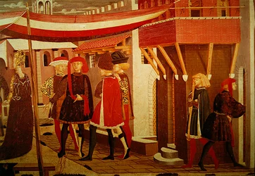 Frontal fra Adimari Cassone, detalj av høyre panel, ca. 1450 (tempera på panel) (detalj av 166335, se også 80304)