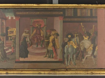 Historien om Trajan og enken, detalj av et panel fra en kassett, ca. 1450 (tempera på panel)