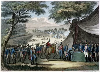 Pacification of the Vendee av general Hoche (1768-97) 20. april 1795 (fargegravering)