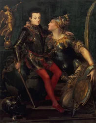 Allegorisk portrett av Parma som omfavner Alessandro Farnese, 1556