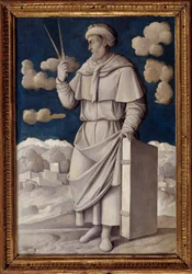 Helfigursportrett av Euklid (325-265 f.Kr.), gresk matematiker. Maleri av Girolamo Mocetto (1458-1531), 1531, Paris, Musée Jacquemart-André