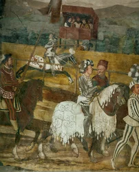 Kong Christian og Bartolomeo Colleoni ser på en turnering (freske)