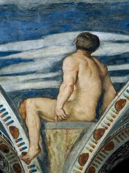 Mannlig naken, Detalj av fresker av Girolamo Romanino (ca 1484-etter 1559), bestilt av Bernardo Clesio