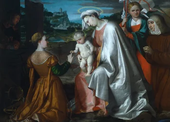 Mystisk ekteskap av Saint Catherine i nærvær av de hellige Ursula, Lawrence og Angela Merici, av Girolamo Romanino (ca 1484-etter 1562)