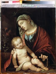 ""Madonna og barn"" Maleri av Gerolamo Romanino (1485/6-1566) Circa 1520 Hermitage Museum, St. Petersburg