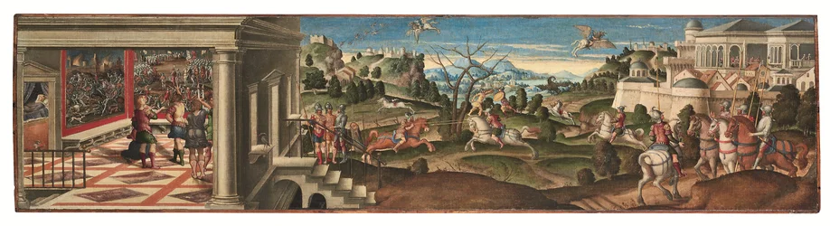 Scener fra Orlando Furioso (olje på lerret lagt på panel)