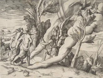 Jupiter og Juno ble mottatt i himmelen av Ganymedes og Hebe, fra 'divisjonen..., 1531-76.