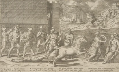 Kampen mellom Hektor og Akilles og Akilles som sleper Hektors kropp rundt ..., 1531-76