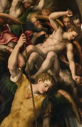 North Transept, alteret til St. Mikael erkeengelen, erkeengelen Mikael dreper den onde, Giulio Campi 1566, Detalj