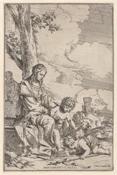 Den hellige familie med spedbarnet Saint John kysser Kristi føtter, 1640-60.