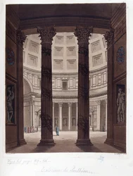 Interiør av Pantheon of Roma - Interiør av Pantheon of Roma i den romerske antikken - i "" The Ancient and Modern Costume"", av Dr. Jules Ferrario, red. Milan