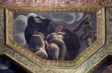 En nymfe. Fresco av Giulio Pippi de#39; Jannuzzi kjent som Giulio Romano (Julius Romano) (1492/1499-1546) 1528 Hall of Eros (Love) and Psyche. Palazzo del Te, Mantua (Mantua)