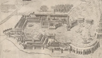 Mirror of Roman Magnificence: Birdseye View of the Port of Roma, 1554., 1554.