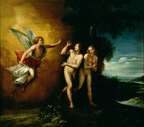 Utvisningen av Adam og Eva (olje på lerret)