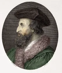 Portrett av den italienske legen, poeten og humanisten Girolamo Fracastoro (Hieronymus Fracastorius eller Jerome Fracastor) (1478/83-1553) Gravering privat samling