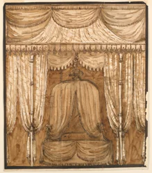 Tegning, oppriss av en sengealkove, ca. 1790