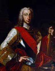 Portrett av Karl III av Bourbon (1716-1788), konge av Spania, senere Karl VII som konge av Napoli, maleri av Giuseppe Bonito (1707-1789)