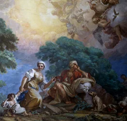 Besøk, av Giuseppe Bonito (1707-1789), freskomaleri, Portici Royal Palace, Campania, Italia