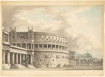 Arkitektonisk fantasi om et storslått gammelt mausoleum