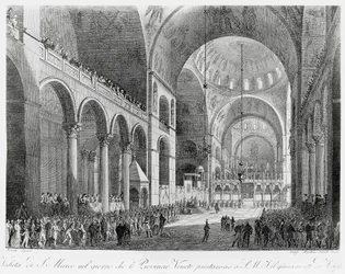 Veneto-provinsene sverger troskap til den østerrikske keiseren Frans II (1768-1835) i San Marco-basilikaen i Venezia, 7. mai