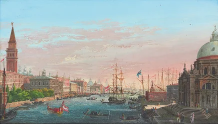 Utsikt over Canal Grande, Venezia, med Palazzo Ducale og salutten