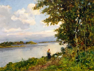 Returnerer om kvelden (olje på panel)