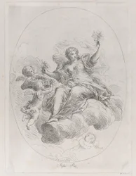 Allegorisk figur på en sky med putti, etter Stefano Pozzi, ca. 1745-1802.