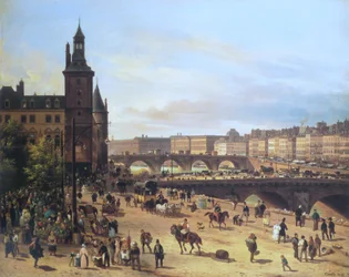 Blomstermarkedet, klokketårnet, Pont au Change og Pont Neuf