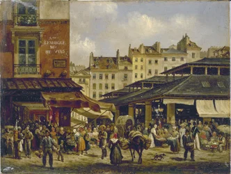 Les Halles og Rue de la Tonnellerie, ca. 1828 (olje på lerret)