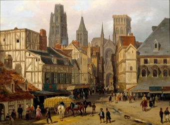 Place Haute gamle tårn i Rouen. Maleri av Giuseppe Canella (1788-1847)