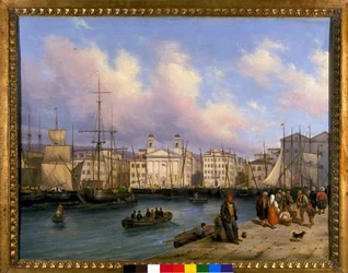Utsikt over havnen i Trieste, maleri av G. Canelia