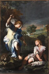 Tobias og engelen (olje på lerret)