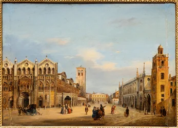 Trento og Trieste-plassen i Ferrara (olje på panel)