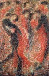 Tango, kvinne kledd i rødt danser, fantasi om et dansende par