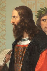 Retten til Ludovico il Moro, detalj med Leonardo Da Vinci